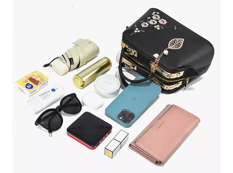 Crossbody Bag for Women – Floral Embroidered Top Handle Shoulder Purse for Everyday Elegance