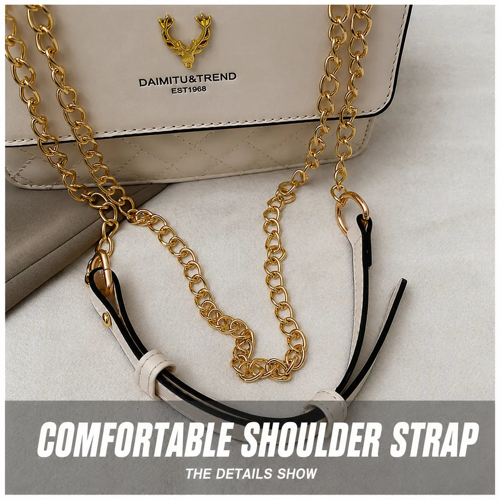 Women's Quilted PU Leather Crossbody Shoulder Bag with Chain Strap and Magnetic Flap Closure