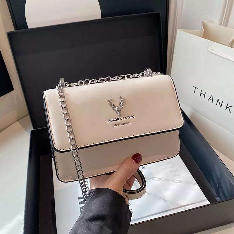 Women's PU Leather Crossbody Bag with Chain Strap and Flap Closure for Everyday Elegance