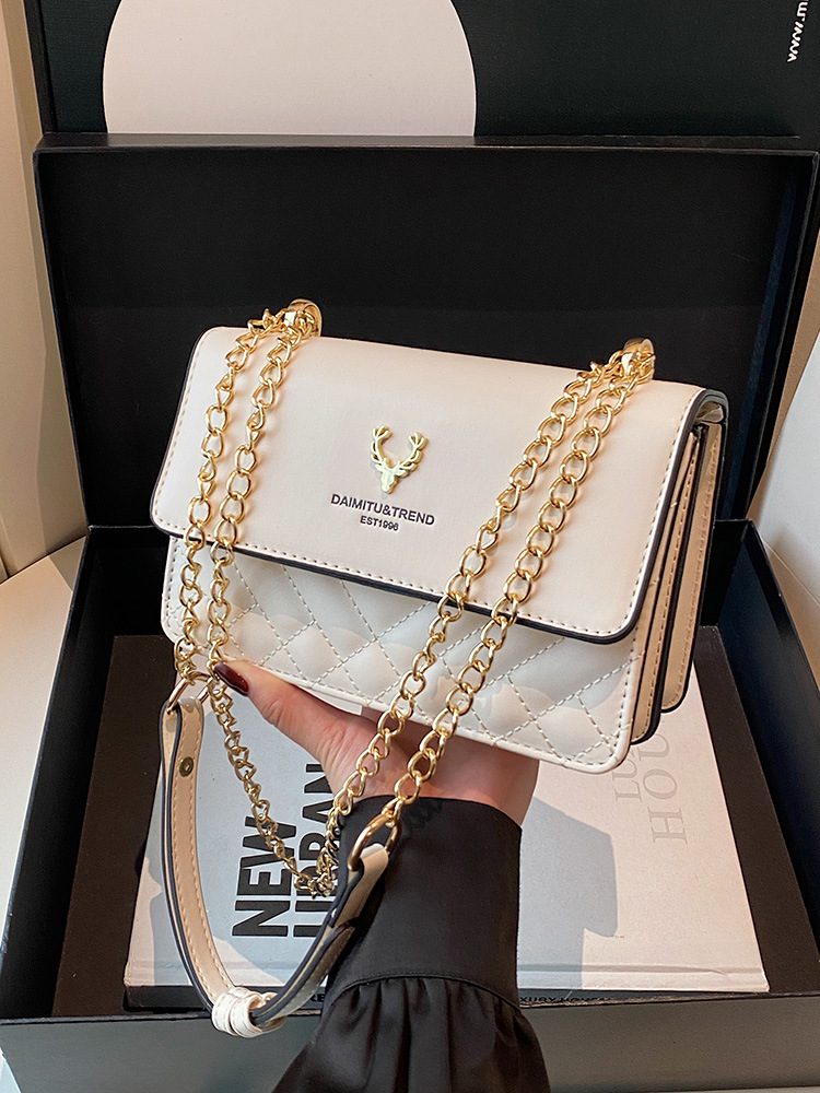Women's Quilted PU Leather Crossbody Shoulder Bag with Chain Strap and Magnetic Flap Closure