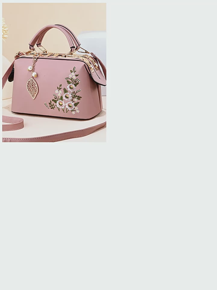 Crossbody Bag for Women – Floral Embroidered Top Handle Shoulder Purse for Everyday Elegance