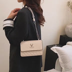 Women's Quilted PU Leather Crossbody Shoulder Bag with Gold Chain Strap and Magnetic Flap
