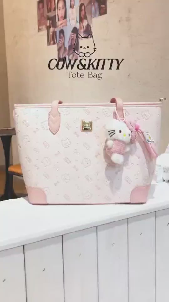 Large Tote Bag for Women – Cute Kitty Print Everyday Shopper