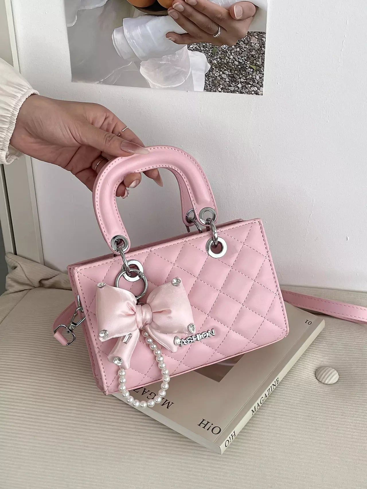 Crossbody Bag for Women – Quilted Mini Top Handle Purse with Adjustable Shoulder Strap