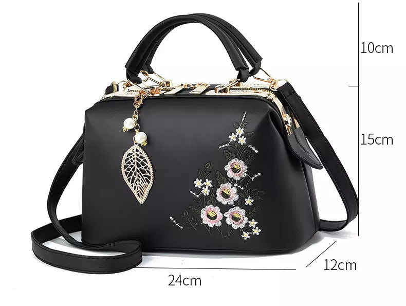 Crossbody Bag for Women – Floral Embroidered Top Handle Shoulder Purse for Everyday Elegance