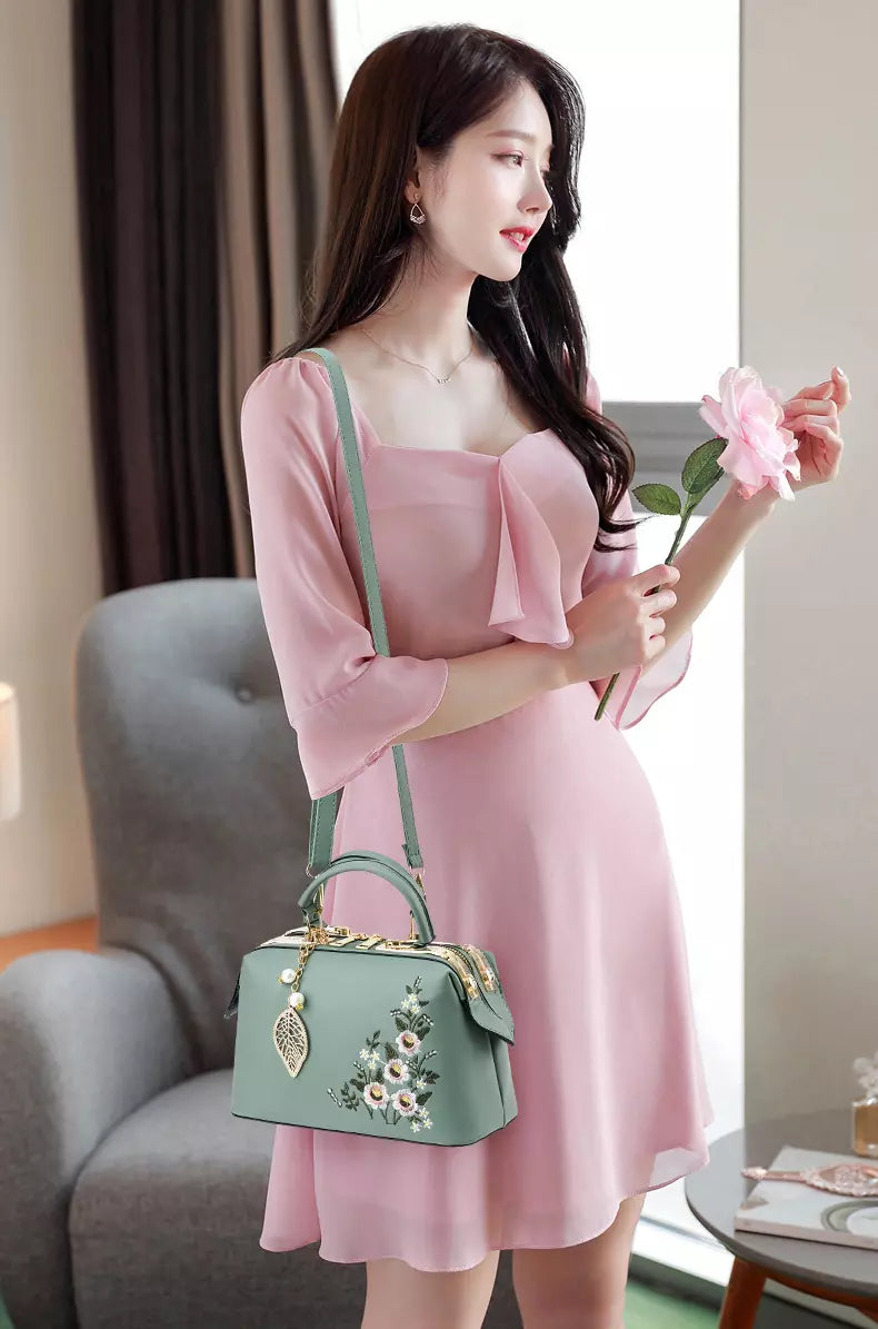 Crossbody Bag for Women – Floral Embroidered Top Handle Shoulder Purse for Everyday Elegance