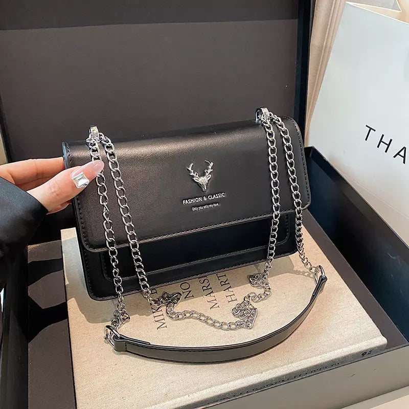 Women's PU Leather Crossbody Bag with Chain Strap and Flap Closure for Everyday Elegance