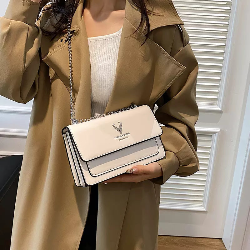 Women's PU Leather Crossbody Bag with Chain Strap and Flap Closure for Everyday Elegance