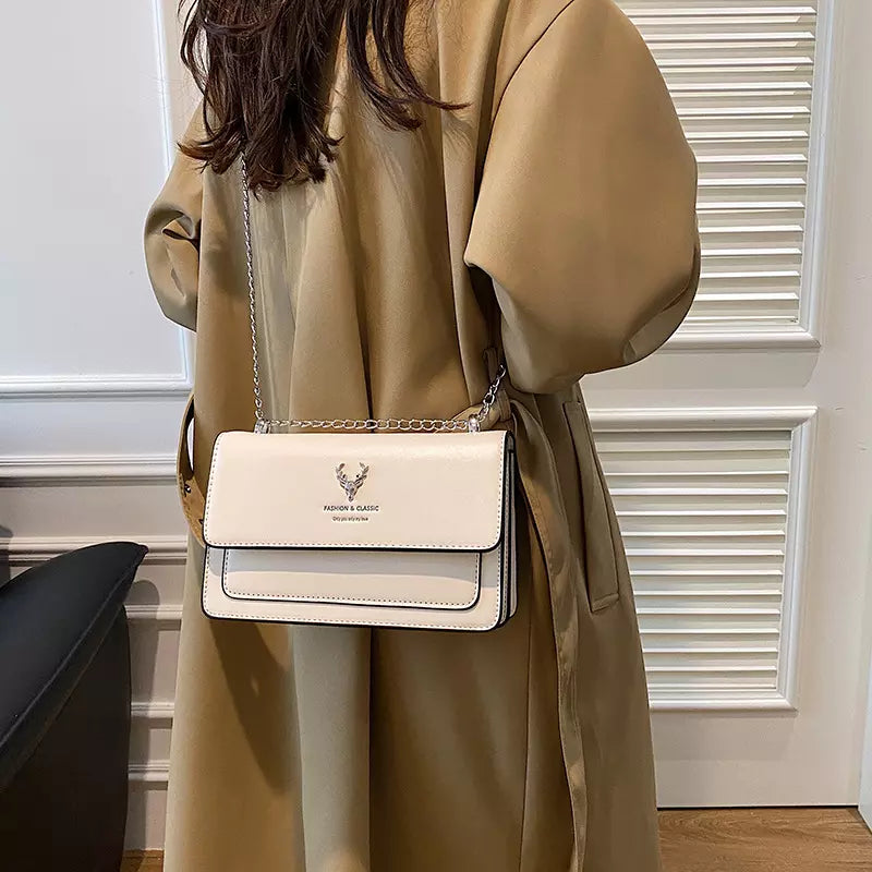 Women's PU Leather Crossbody Bag with Chain Strap and Flap Closure for Everyday Elegance