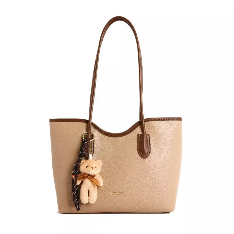 Large Tote Bag for Women – Textured PU Leather Shoulder Bag with Zipper for Work & Everyday Use
