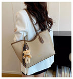Large Tote Bag for Women – Textured PU Leather Shoulder Bag with Zipper for Work & Everyday Use