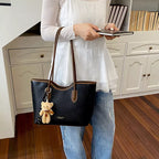 Large Tote Bag for Women – Textured PU Leather Shoulder Bag with Zipper for Work & Everyday Use