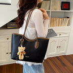 Large Tote Bag for Women – Textured PU Leather Shoulder Bag with Zipper for Work & Everyday Use