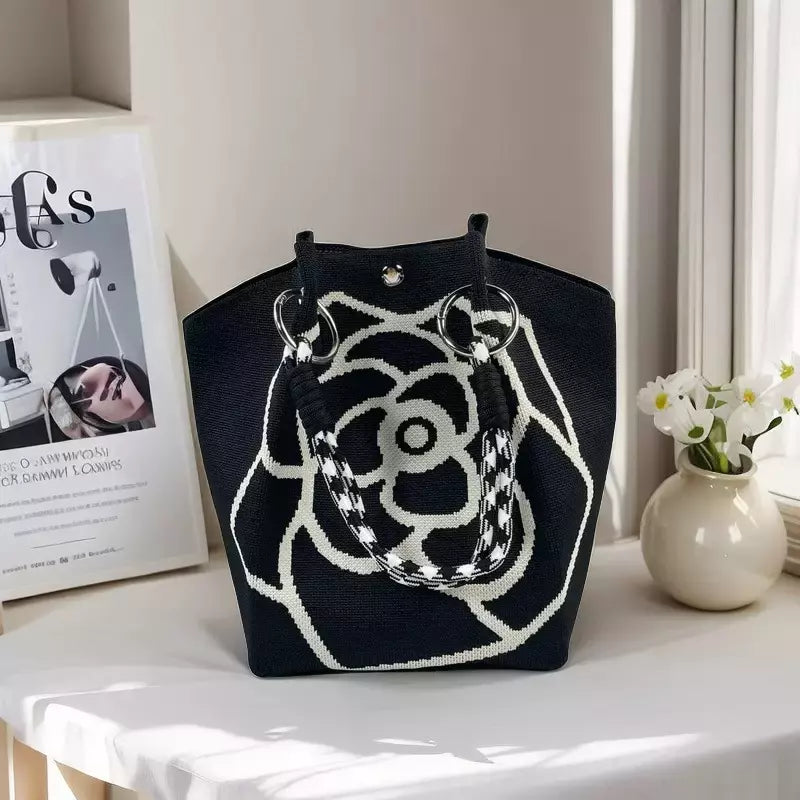 Shoulder Bag for Women – Floral Knit Everyday Handbag