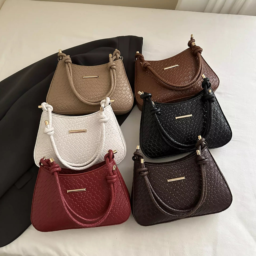 Shoulder Bag for Women – Woven Texture PU Leather Shoulder Purse with Zipper Closure