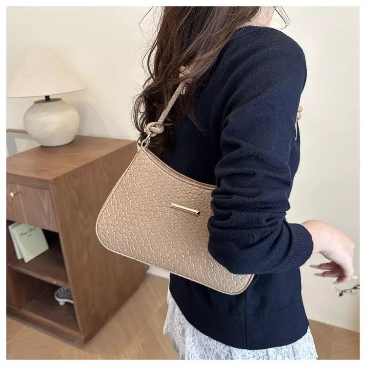 Shoulder Bag for Women – Woven Texture PU Leather Shoulder Purse with Zipper Closure