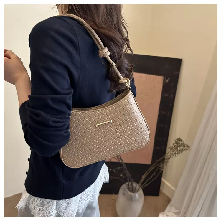 Shoulder Bag for Women – Woven Texture PU Leather Shoulder Purse with Zipper Closure