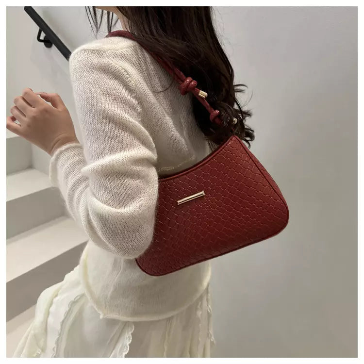 Shoulder Bag for Women – Woven Texture PU Leather Shoulder Purse with Zipper Closure