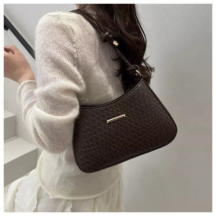 Shoulder Bag for Women – Woven Texture PU Leather Shoulder Purse with Zipper Closure