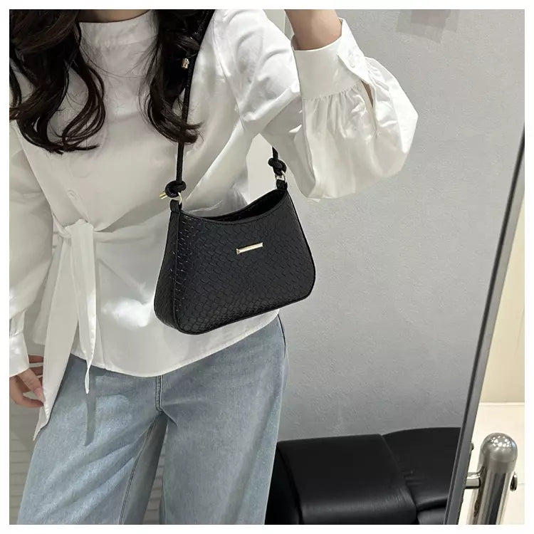 Shoulder Bag for Women – Woven Texture PU Leather Shoulder Purse with Zipper Closure