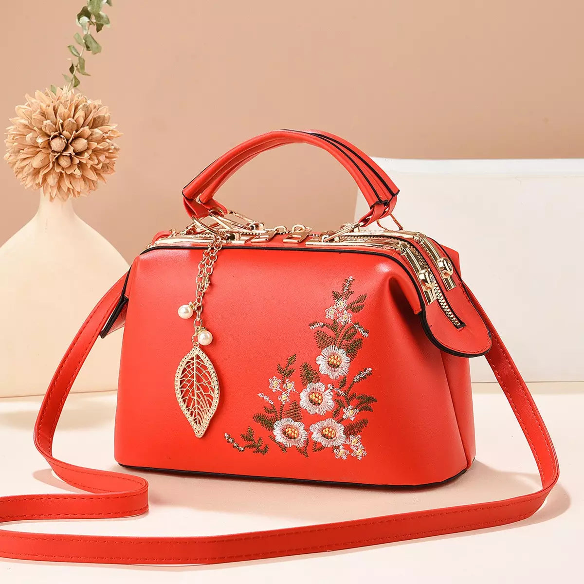 Crossbody Bag for Women – Floral Embroidered Top Handle Shoulder Purse for Everyday Elegance