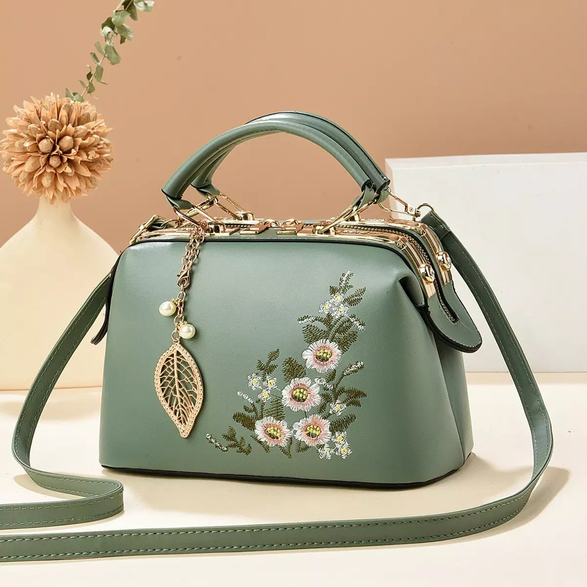 Crossbody Bag for Women – Floral Embroidered Top Handle Shoulder Purse for Everyday Elegance