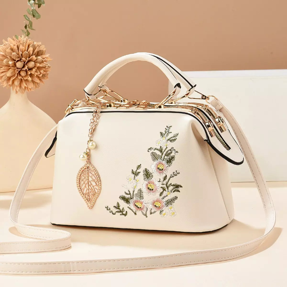 Crossbody Bag for Women – Floral Embroidered Top Handle Shoulder Purse for Everyday Elegance