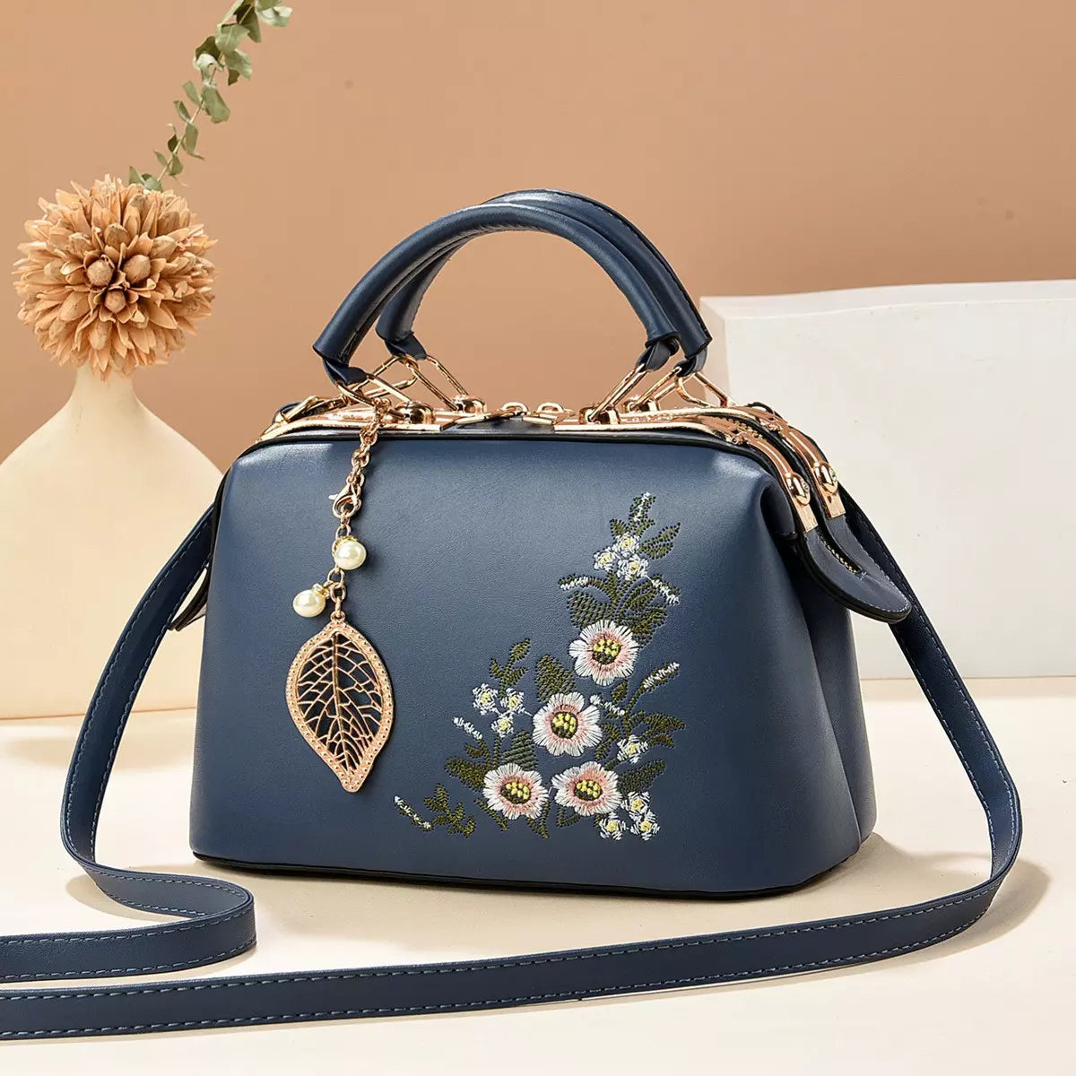 Crossbody Bag for Women – Floral Embroidered Top Handle Shoulder Purse for Everyday Elegance