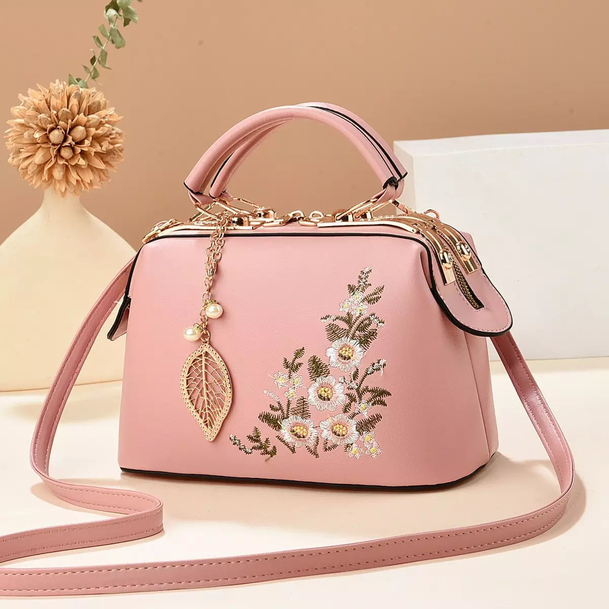 Crossbody Bag for Women – Floral Embroidered Top Handle Shoulder Purse for Everyday Elegance