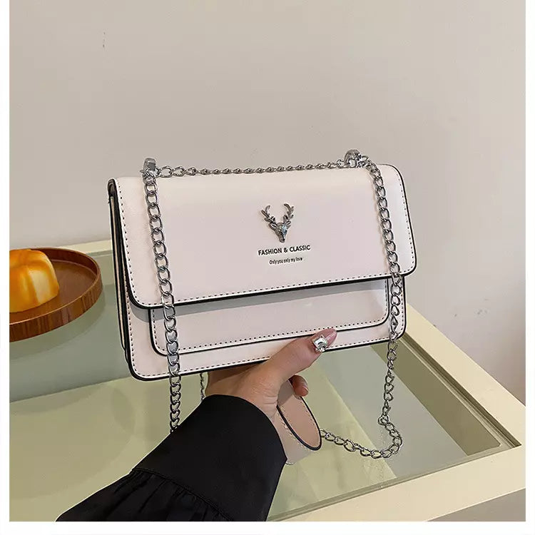 Women's PU Leather Crossbody Bag with Chain Strap and Flap Closure for Everyday Elegance