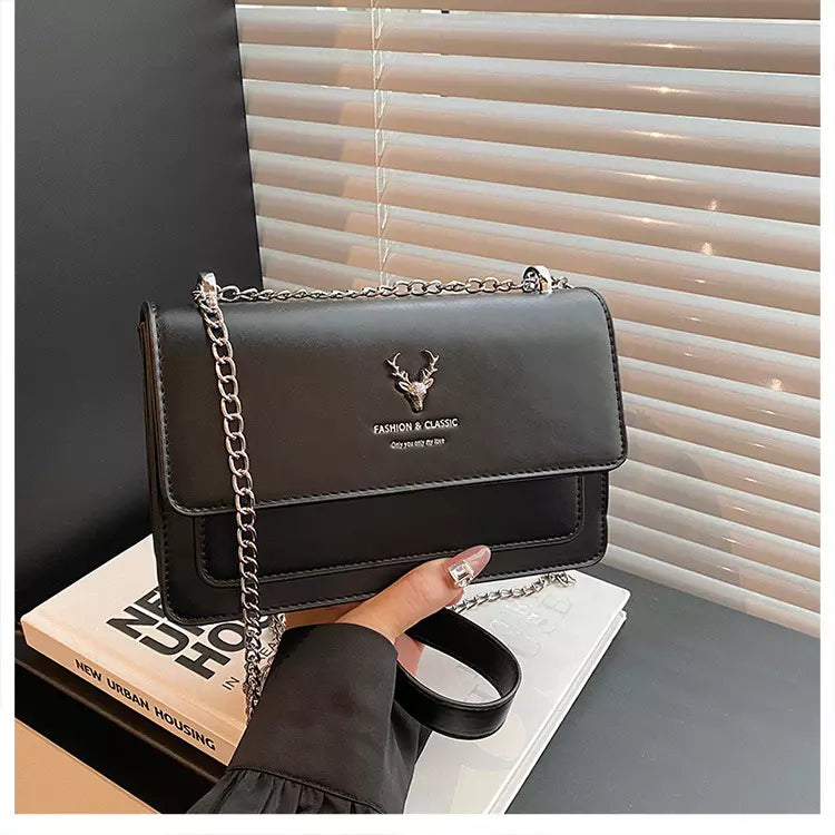 Women's PU Leather Crossbody Bag with Chain Strap and Flap Closure for Everyday Elegance