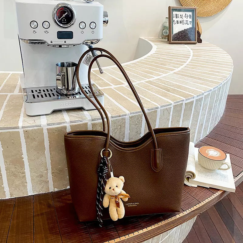 Large Tote Bag for Women – Textured PU Leather Shoulder Bag with Zipper for Work & Everyday Use