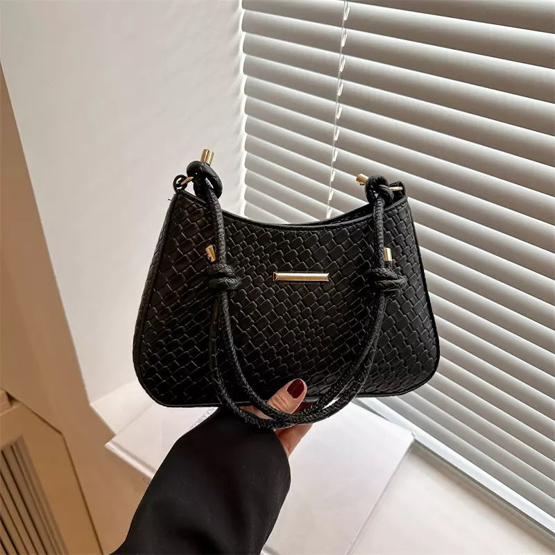 Shoulder Bag for Women – Woven Texture PU Leather Shoulder Purse with Zipper Closure