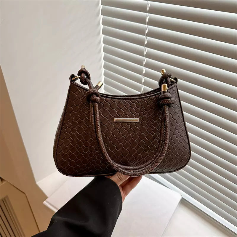 Shoulder Bag for Women – Woven Texture PU Leather Shoulder Purse with Zipper Closure