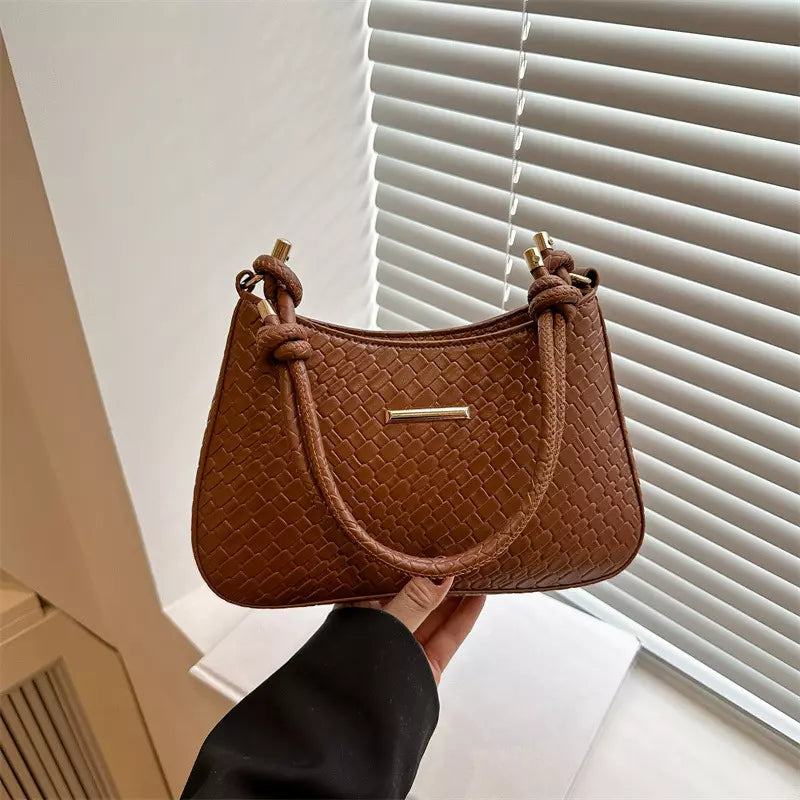 Shoulder Bag for Women – Woven Texture PU Leather Shoulder Purse with Zipper Closure