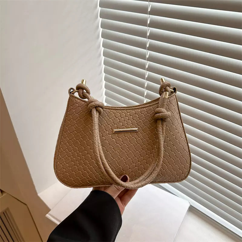 Shoulder Bag for Women – Woven Texture PU Leather Shoulder Purse with Zipper Closure